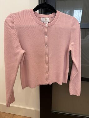 Light Pink Ribbed Button-Front Cardigan Sweater 100% merino wool
